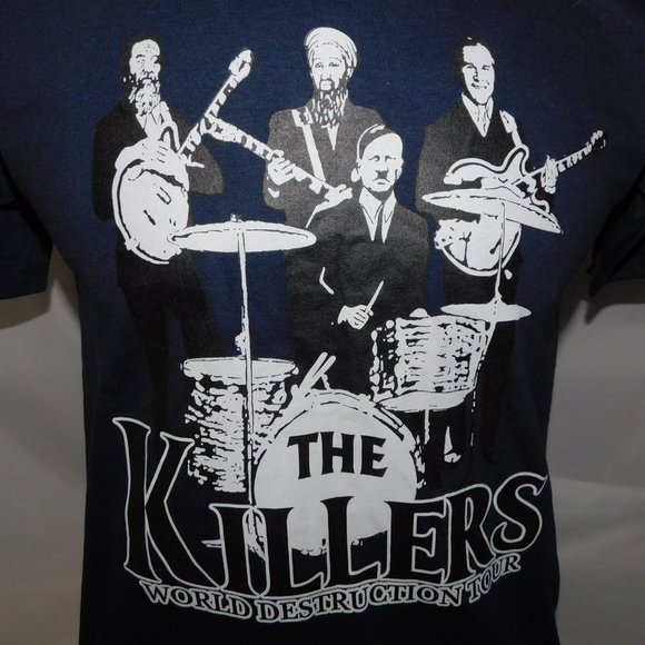 Unfledged Mens M Blue THE KILLERS World Destruction Tour T Shirt Political Humor - Picture 3 of 7